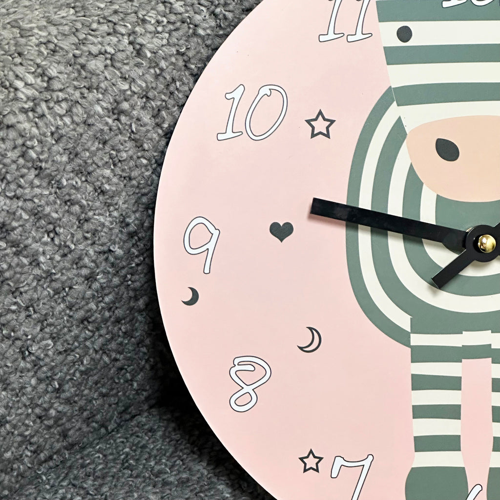 Round Zebra Childrens Wall Clock