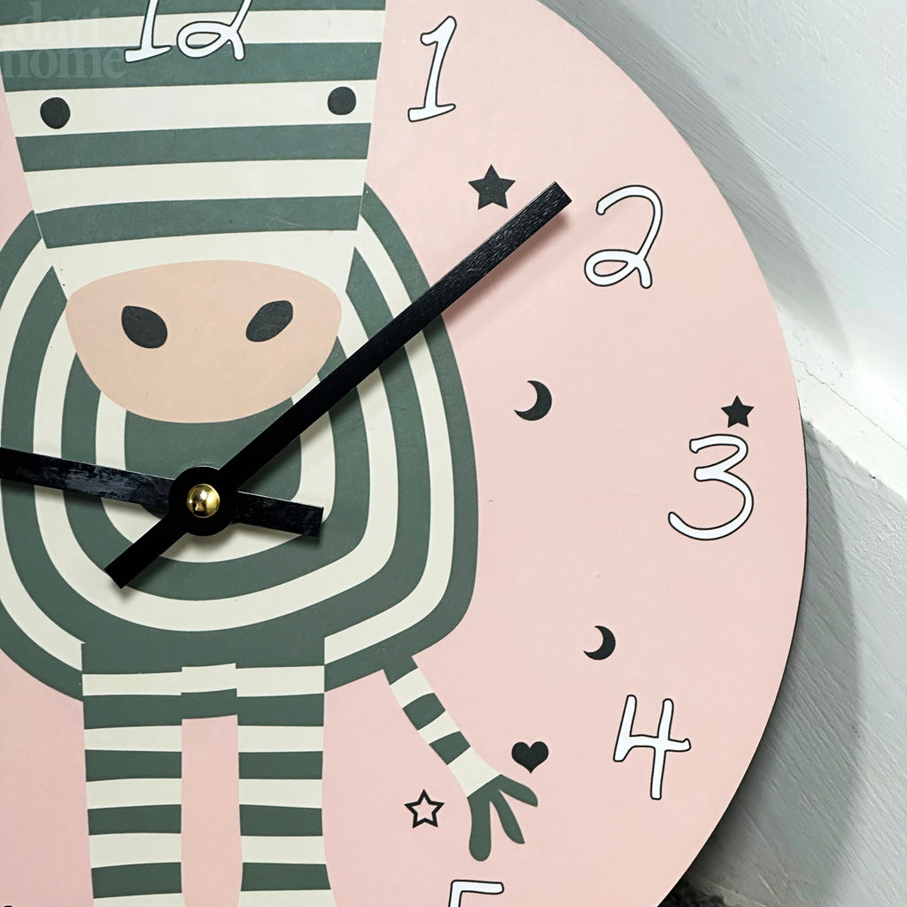 Round Zebra Childrens Wall Clock