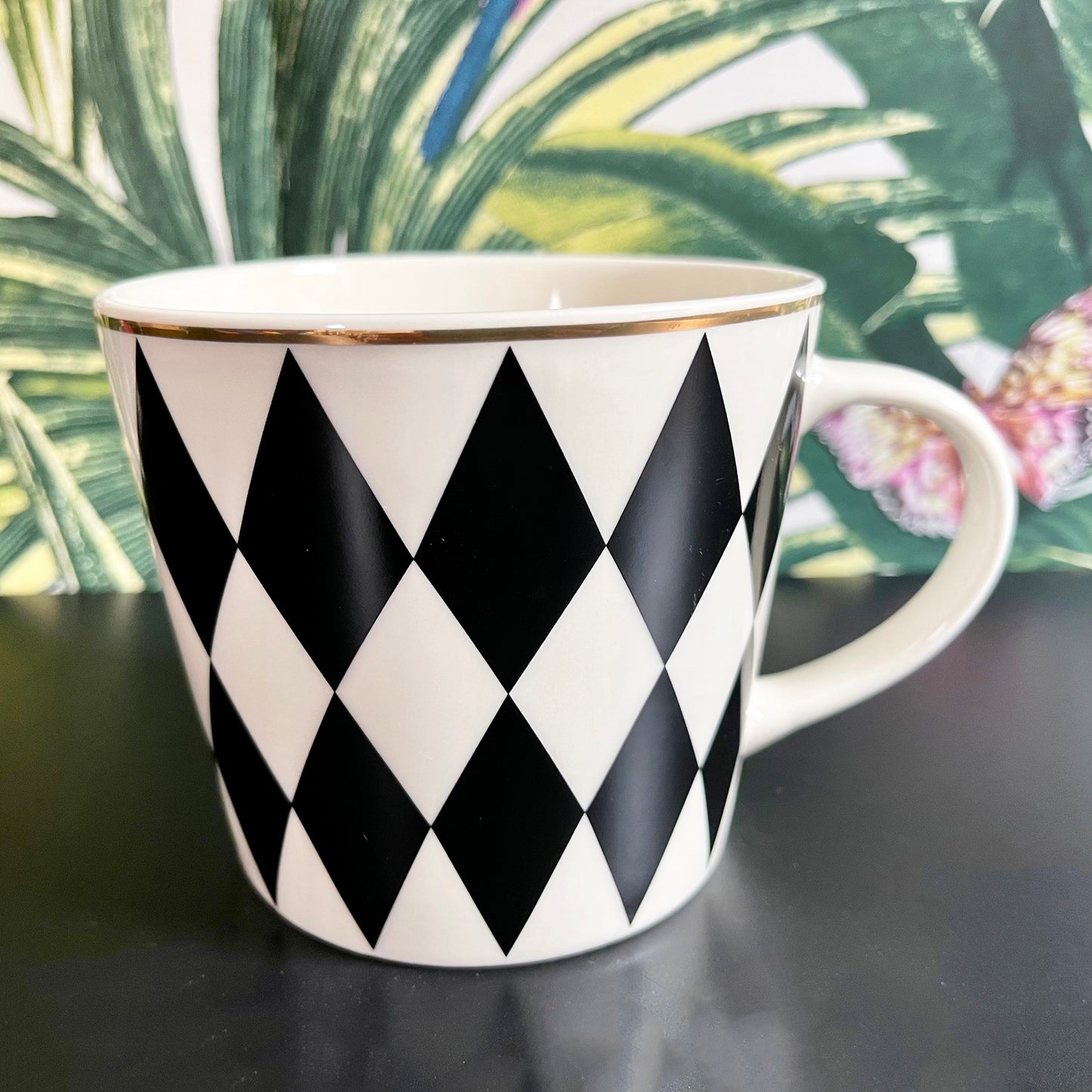 Set Of 3 Geometric Ceramic Mugs - Black And White