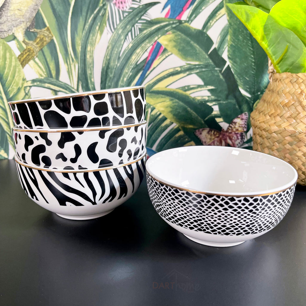 Ceramic 4pc Animal Print Cereal Bowl Set