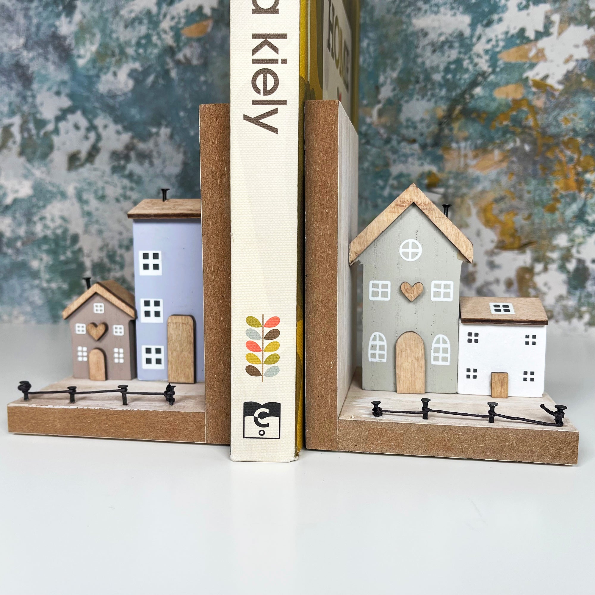 Wooden House Bookends Set