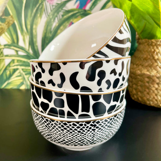 Ceramic 4pc Animal Print Cereal Bowl Set