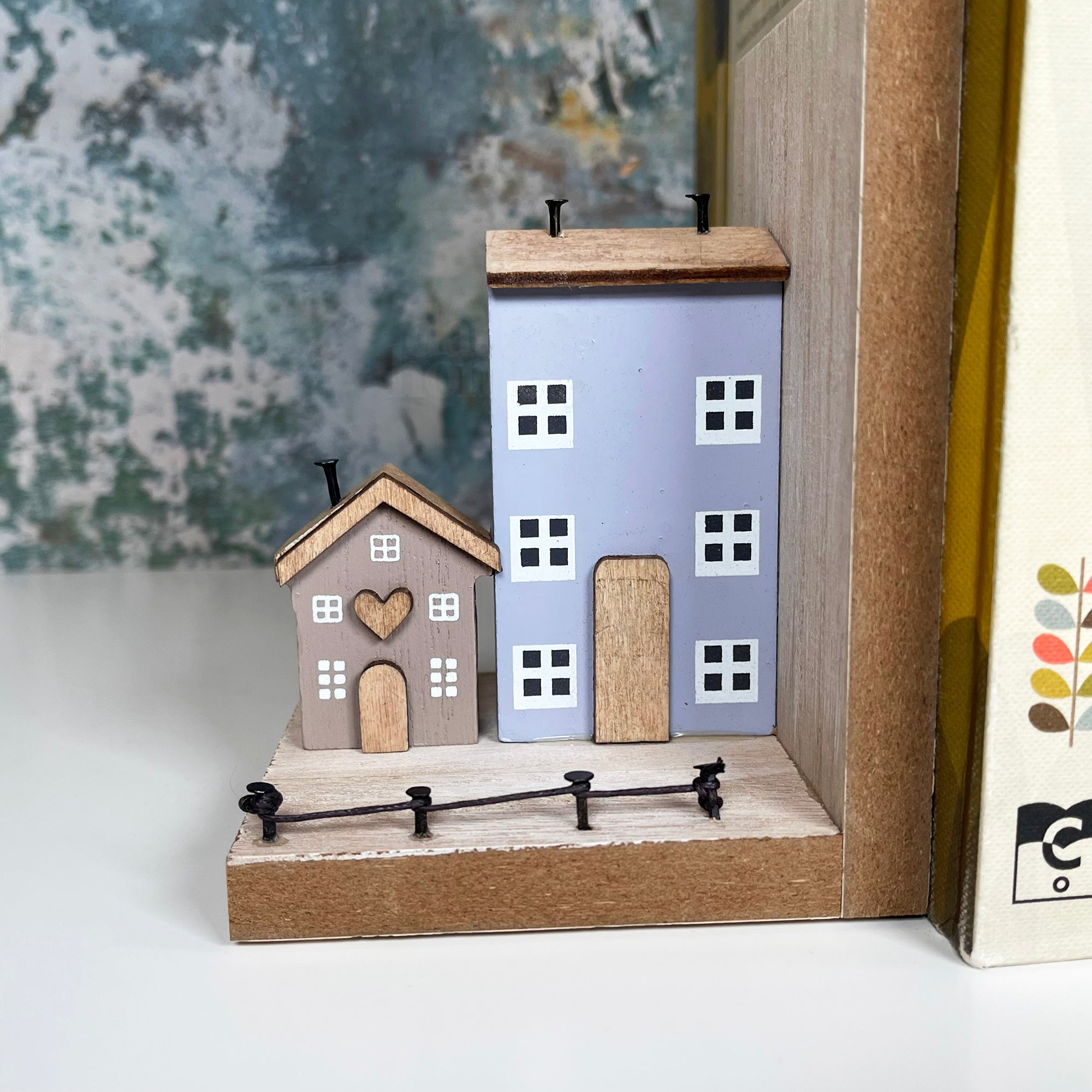 Wooden House Bookends Set