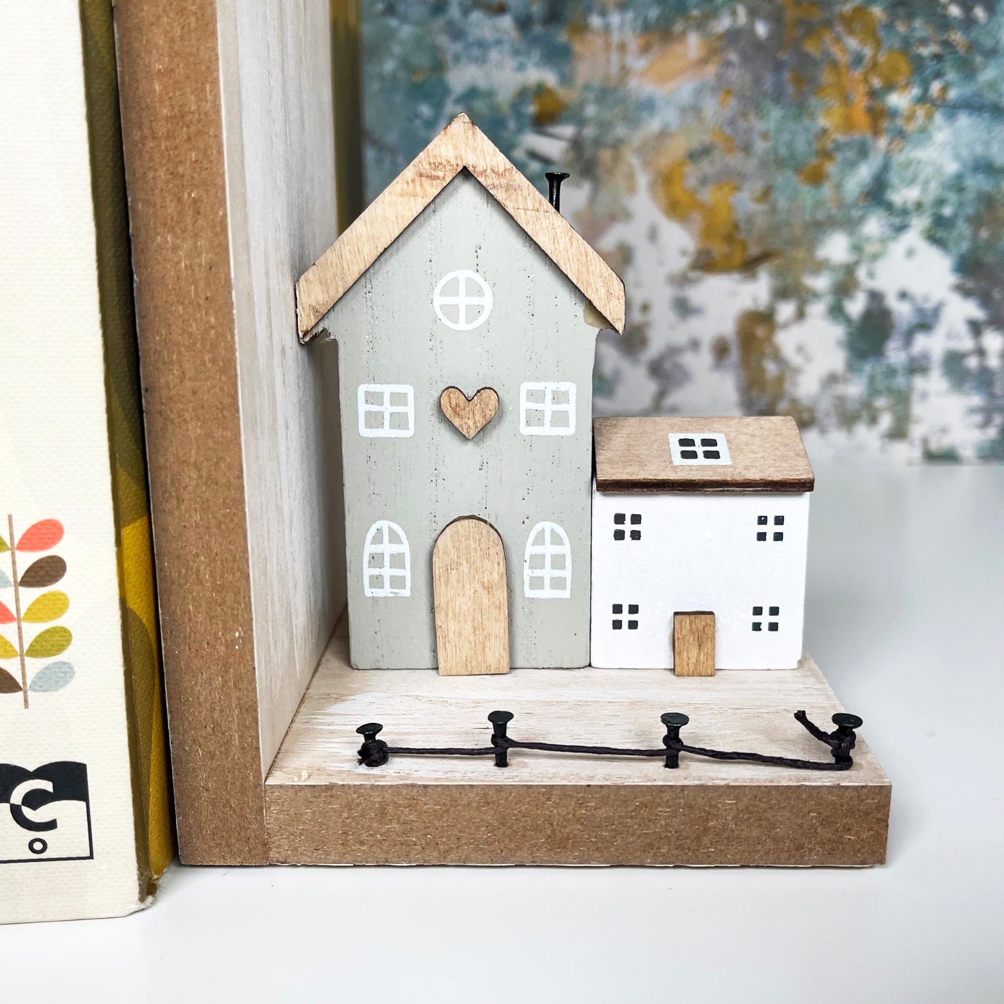 Wooden House Bookends Set