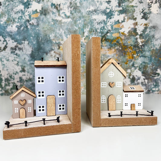 Wooden House Bookends Set