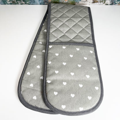 Grey Heart Double Oven Glove