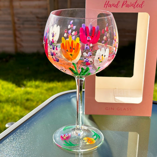 Hand Painted Honeysuckle Balloon Gin Glass