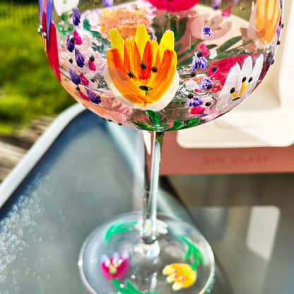 Hand Painted Honeysuckle Balloon Gin Glass