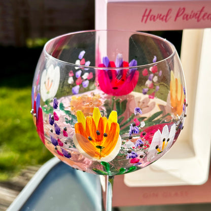 Hand Painted Honeysuckle Balloon Gin Glass