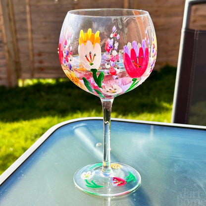 Hand Painted Honeysuckle Balloon Gin Glass