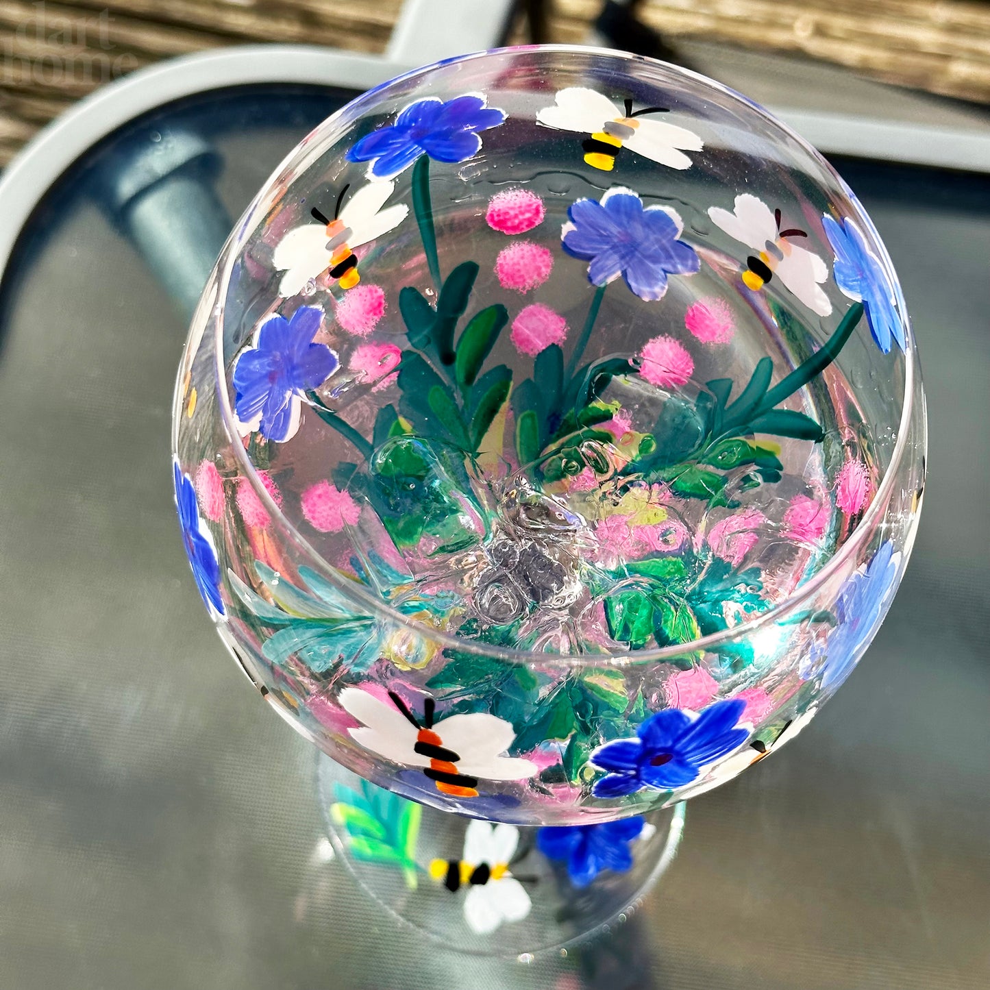 Hand Painted Wildflower Bees Balloon Gin Glass