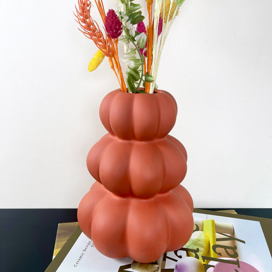 Ceramic Brown Stacked Bubble Abstract Vase