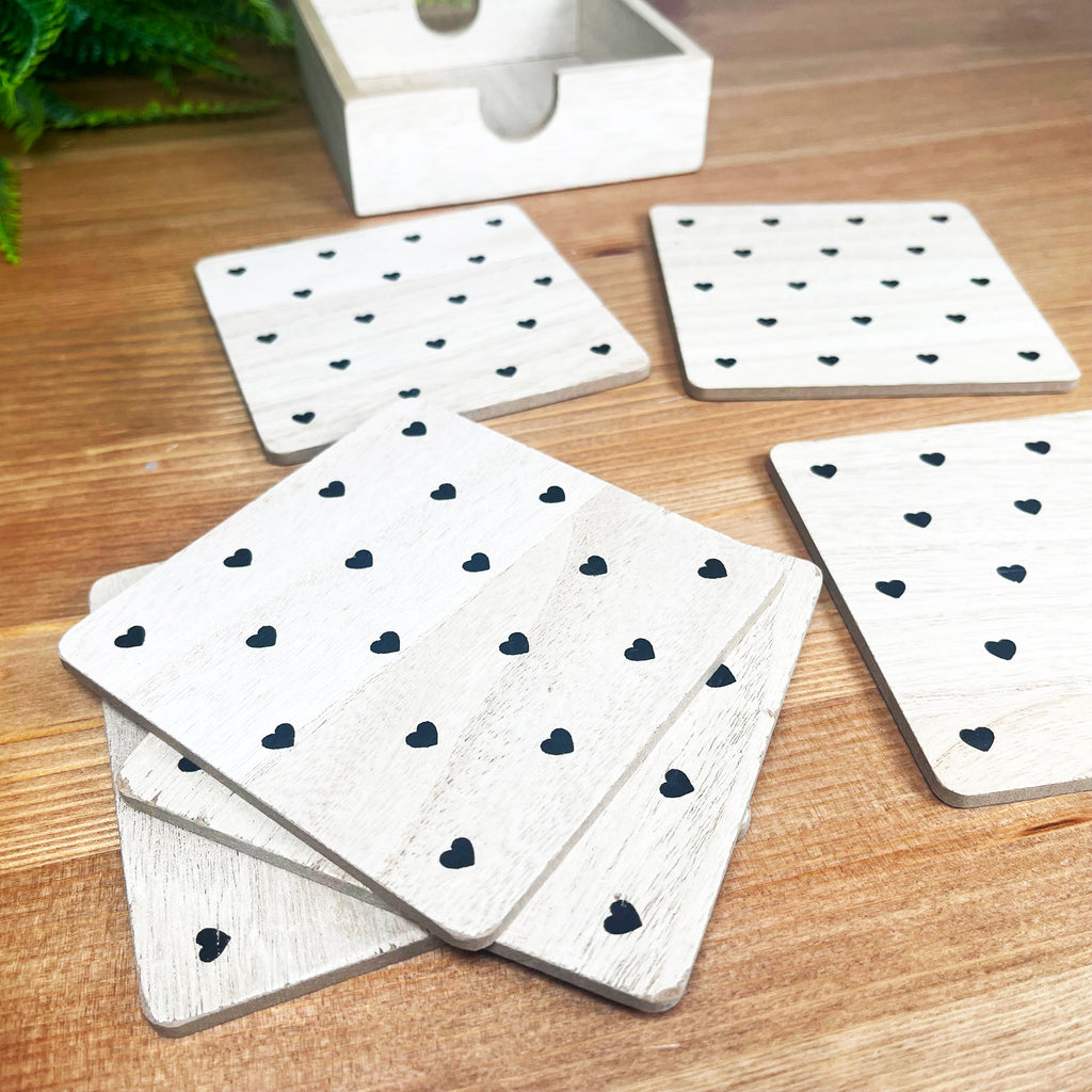 Set Of 6 Natural Love Heart Coasters With Storage Box