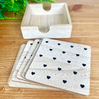Set Of 6 Natural Love Heart Coasters With Storage Box