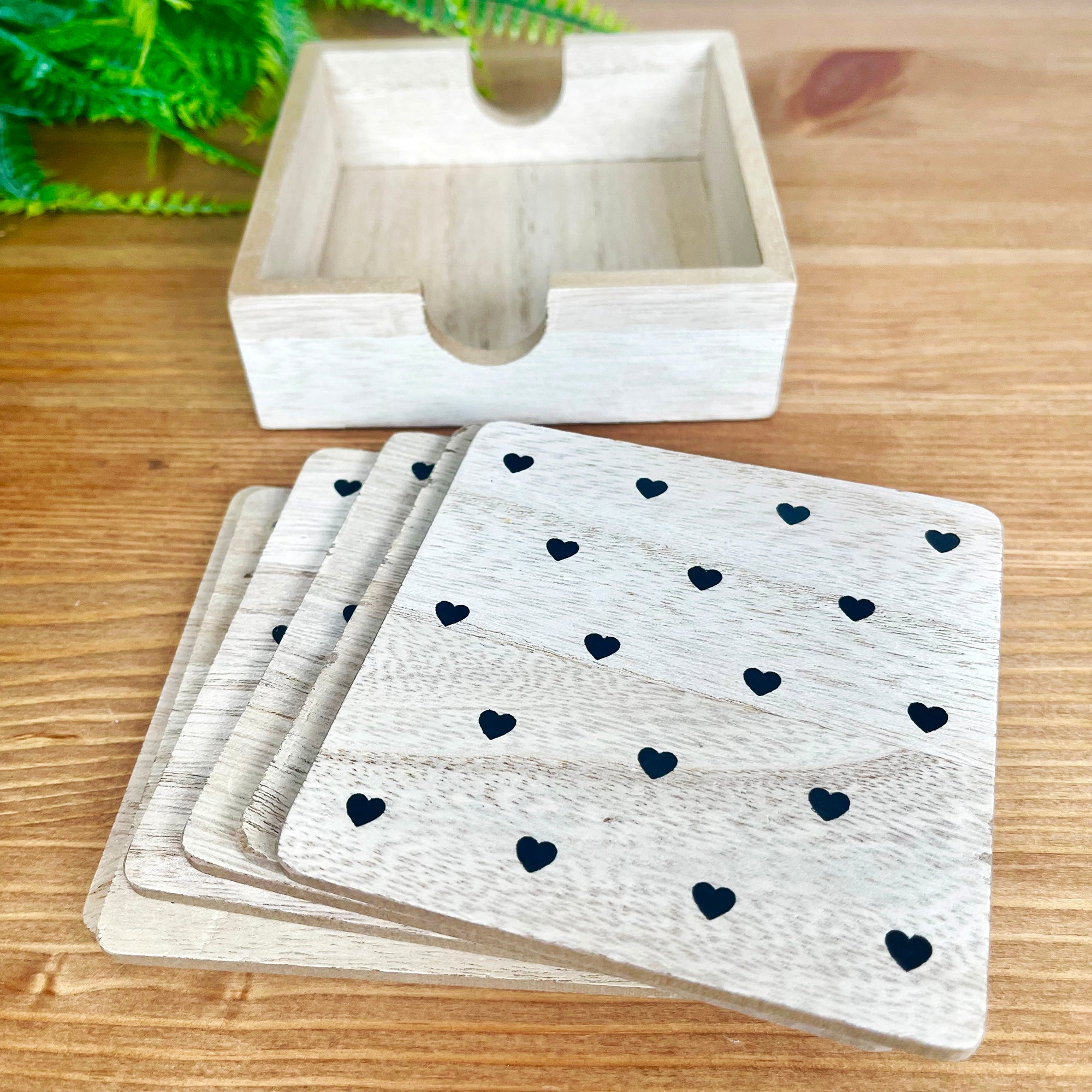 Set Of 6 Natural Love Heart Coasters With Storage Box