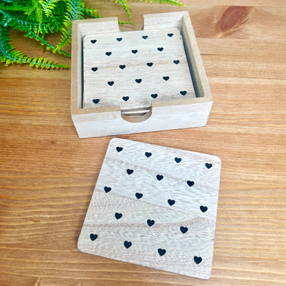 Set Of 6 Natural Love Heart Coasters With Storage Box