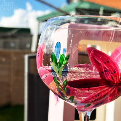 Hand Painted Pink Lily Balloon Gin Glass