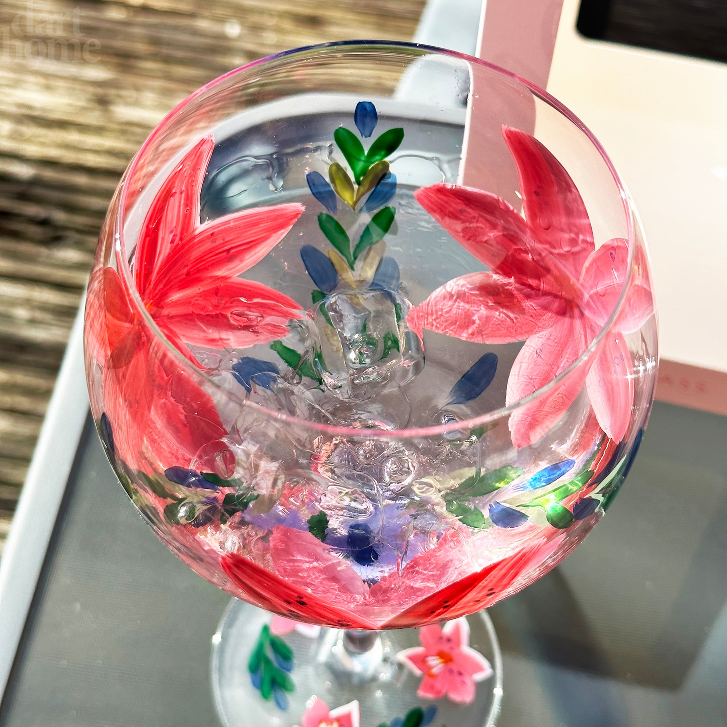 Hand Painted Pink Lily Balloon Gin Glass