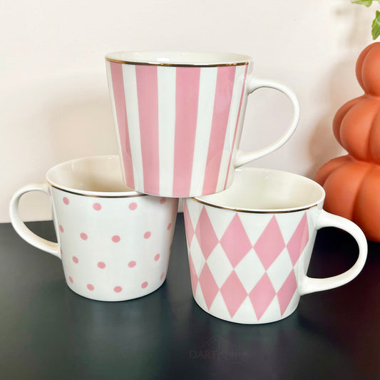 Pink & White Geometric Mug Set Of 3