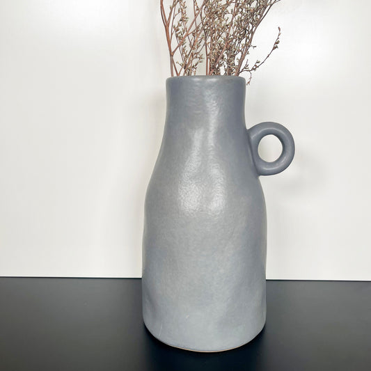 Grey Pottery Vase with Handle