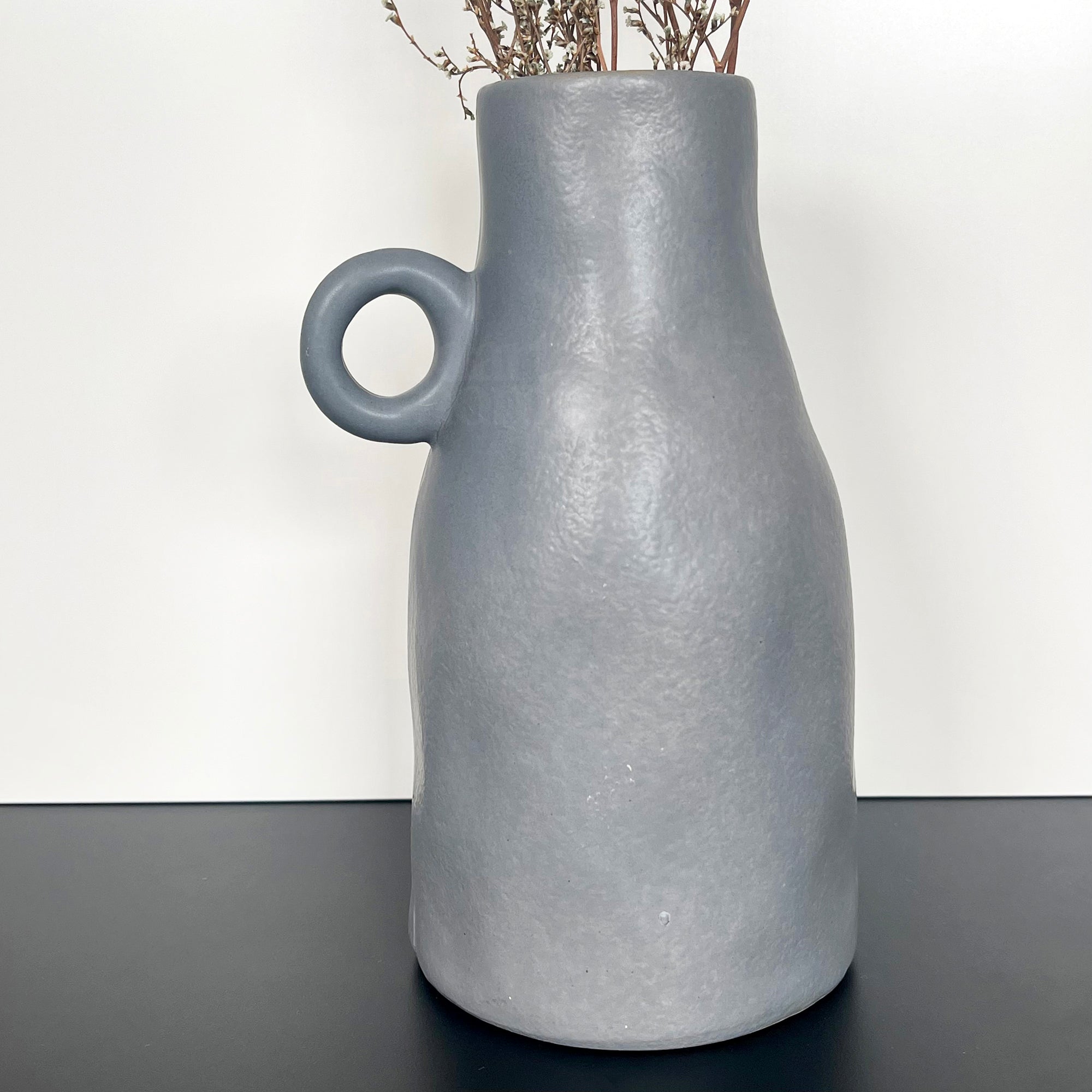Grey Pottery Vase with Handle