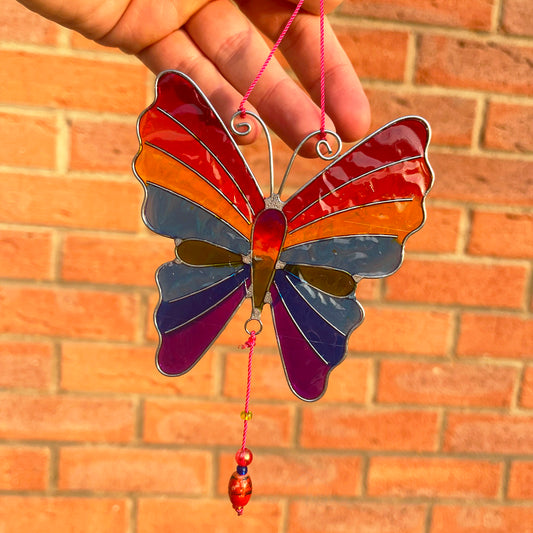 Rainbow Stained Glass Butterfly Suncatcher 18cm