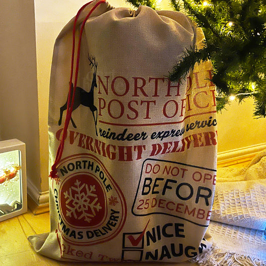 Brown North Pole Post Office Christmas Sack