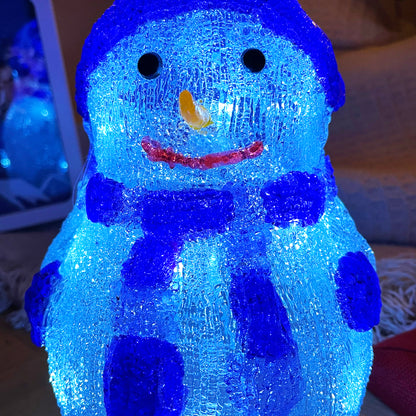 LED White & Blue Snowman Figurine