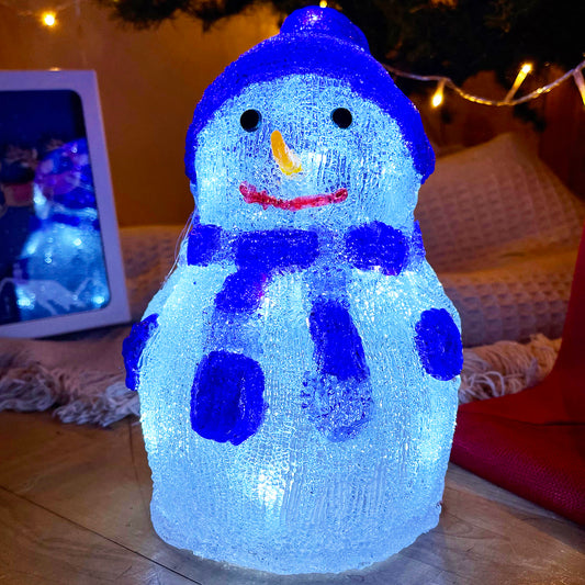 LED White & Blue Snowman Figurine