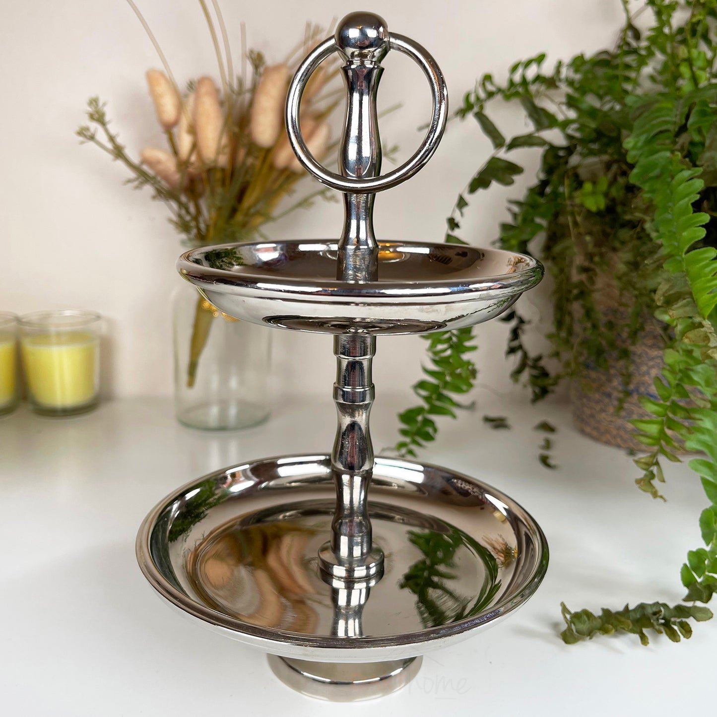 Chrome Silver Metal Two Tier Metal Cake Stand