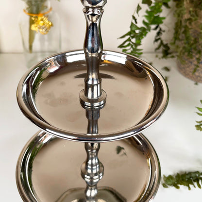 Chrome Silver Metal Two Tier Metal Cake Stand