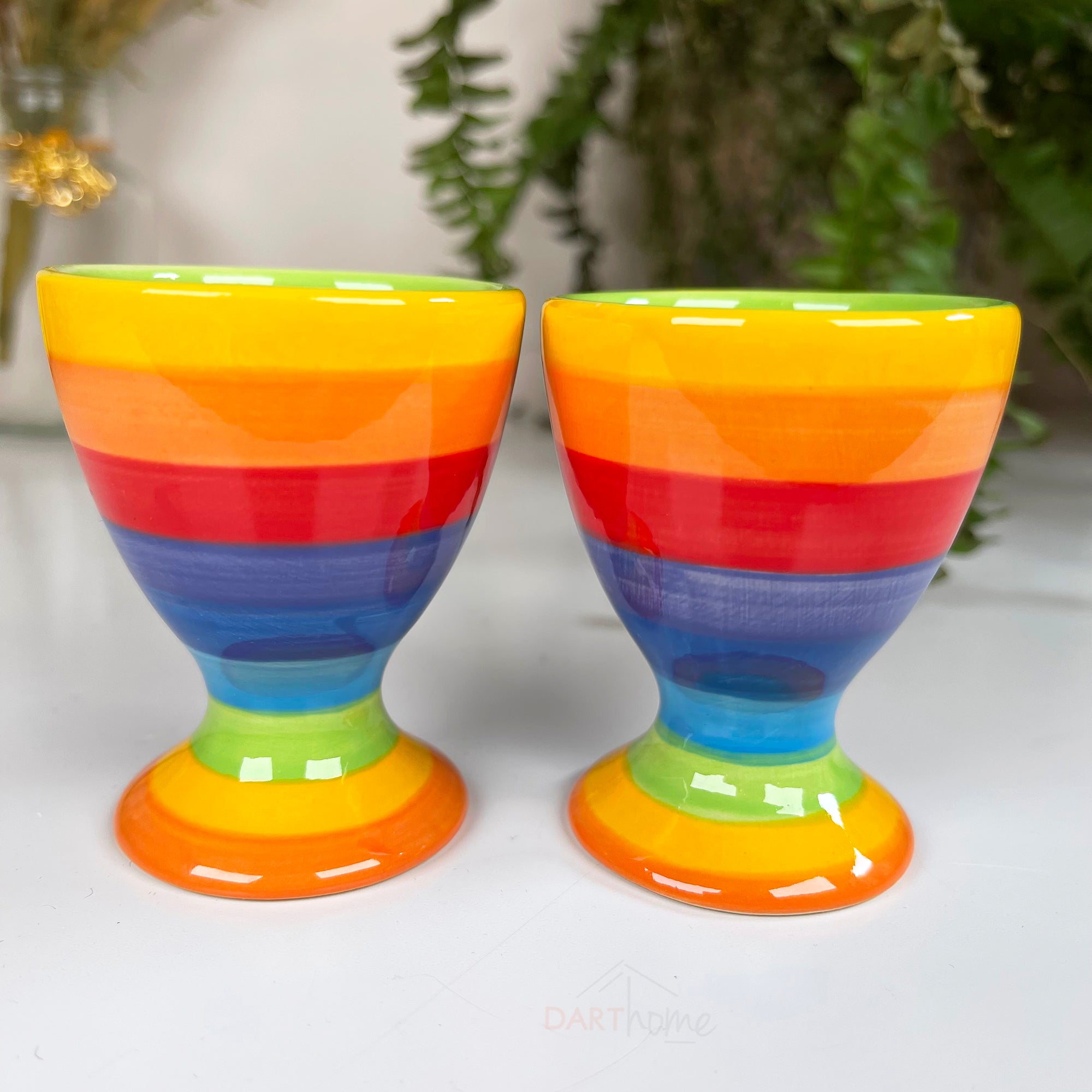 Regenbogen-Eierbecher aus Keramik, 2er-Set