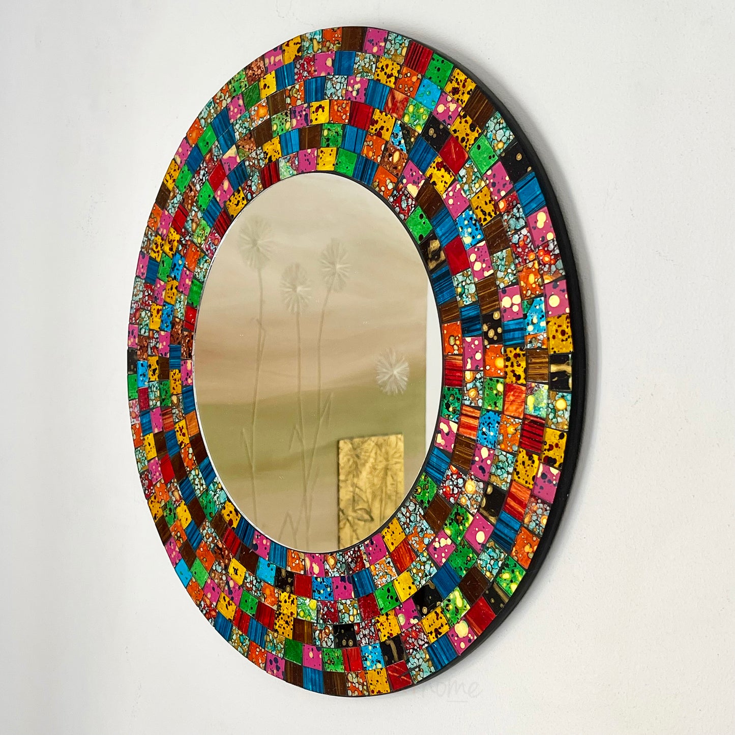 Round Rainbow Mosaic Mirror 40cm