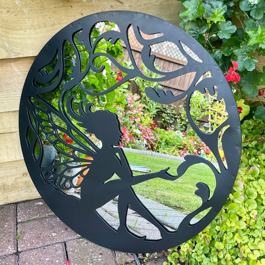 Round Fairy Silhouette Garden Mirror