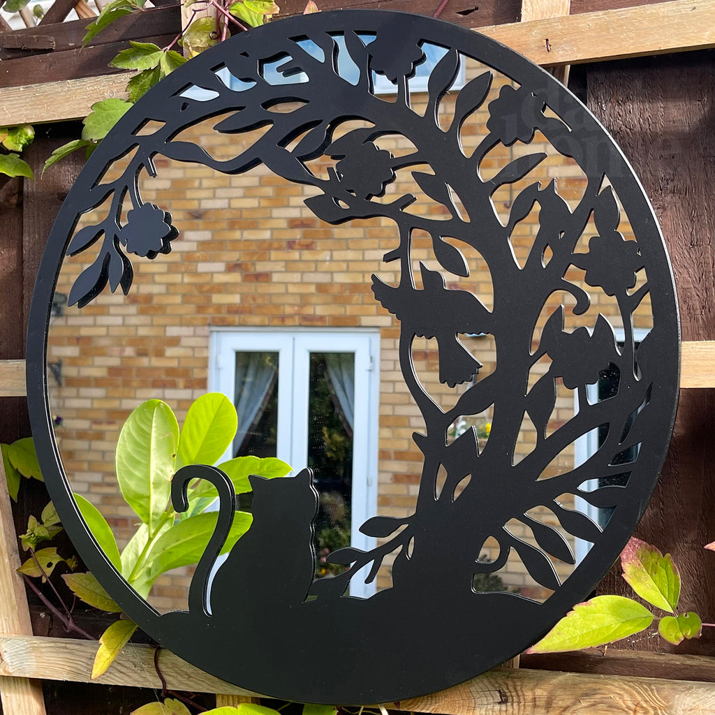 Cat In The Bushes Silhouette Garden Mirror