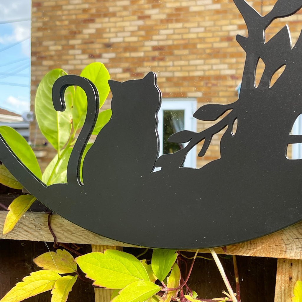 Cat In The Bushes Silhouette Garden Mirror