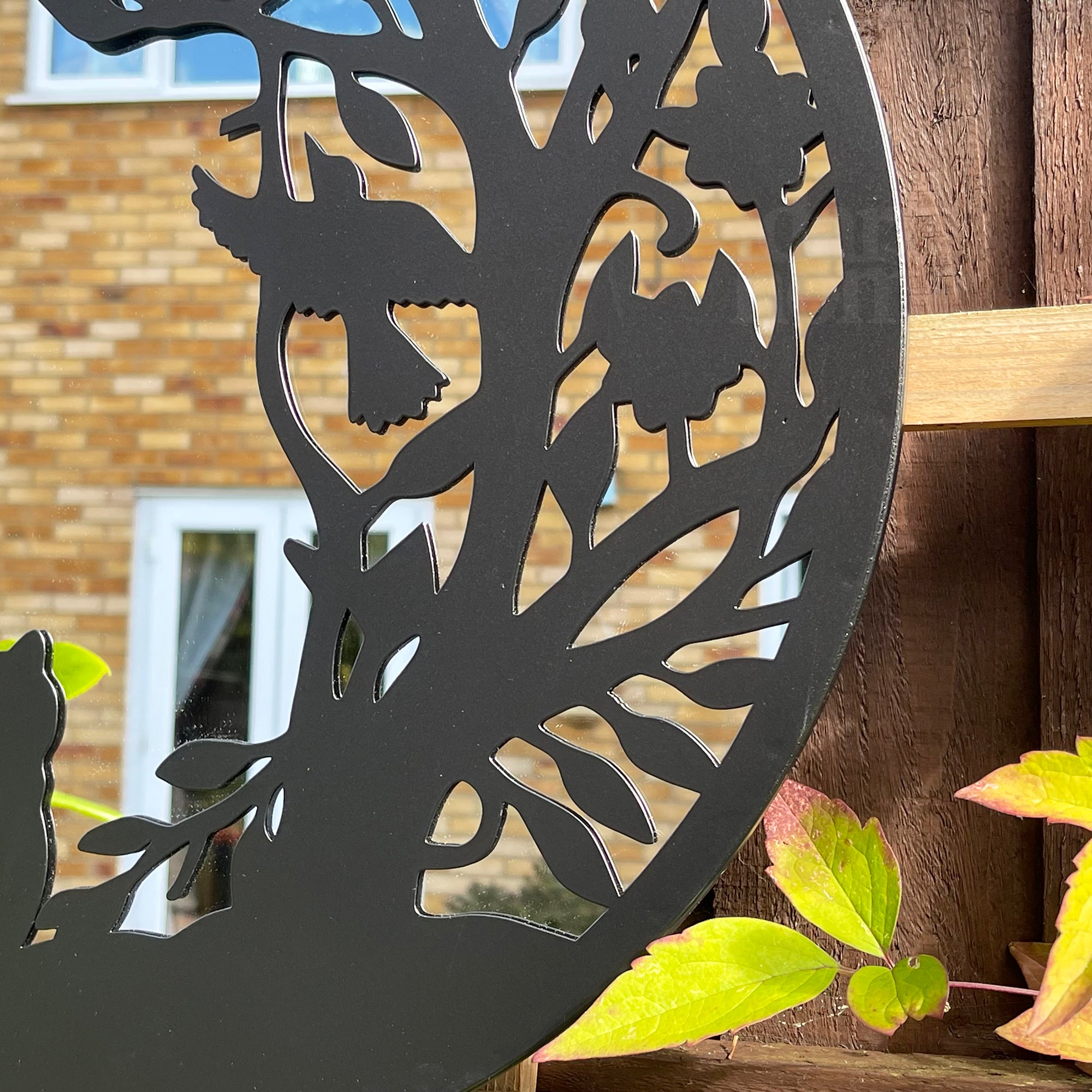 Cat In The Bushes Silhouette Garden Mirror