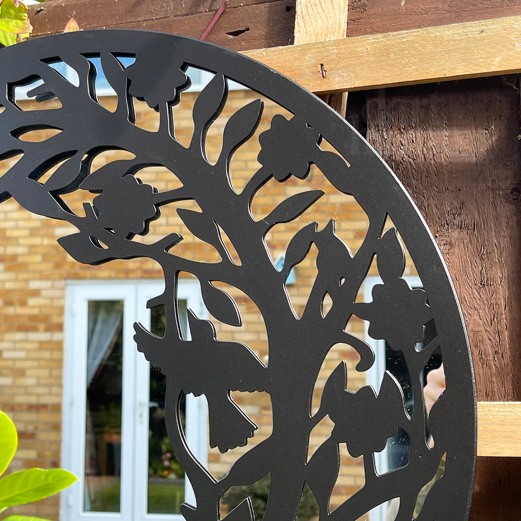 Cat In The Bushes Silhouette Garden Mirror