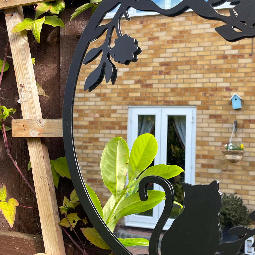 Cat In The Bushes Silhouette Garden Mirror
