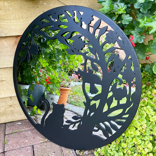Cat In The Bushes Silhouette Garden Mirror