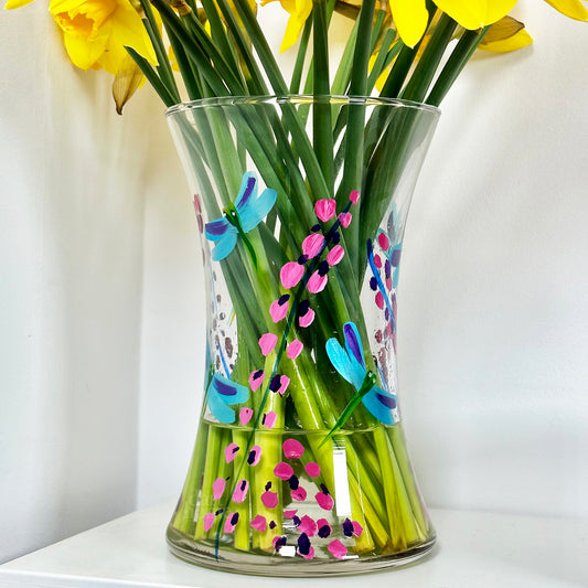 Hand Painted Glass Dragonfly Vase