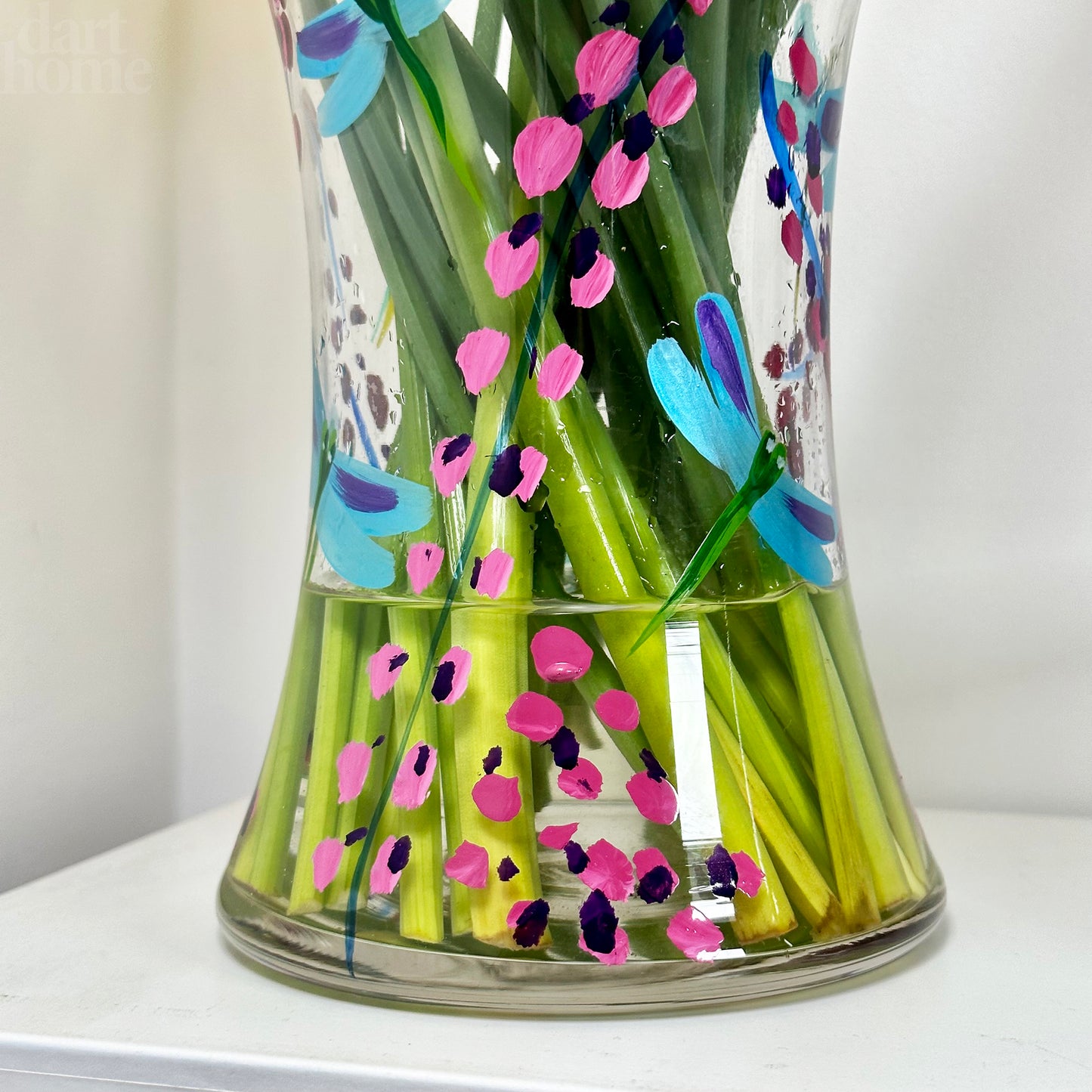 Hand Painted Glass Dragonfly Vase