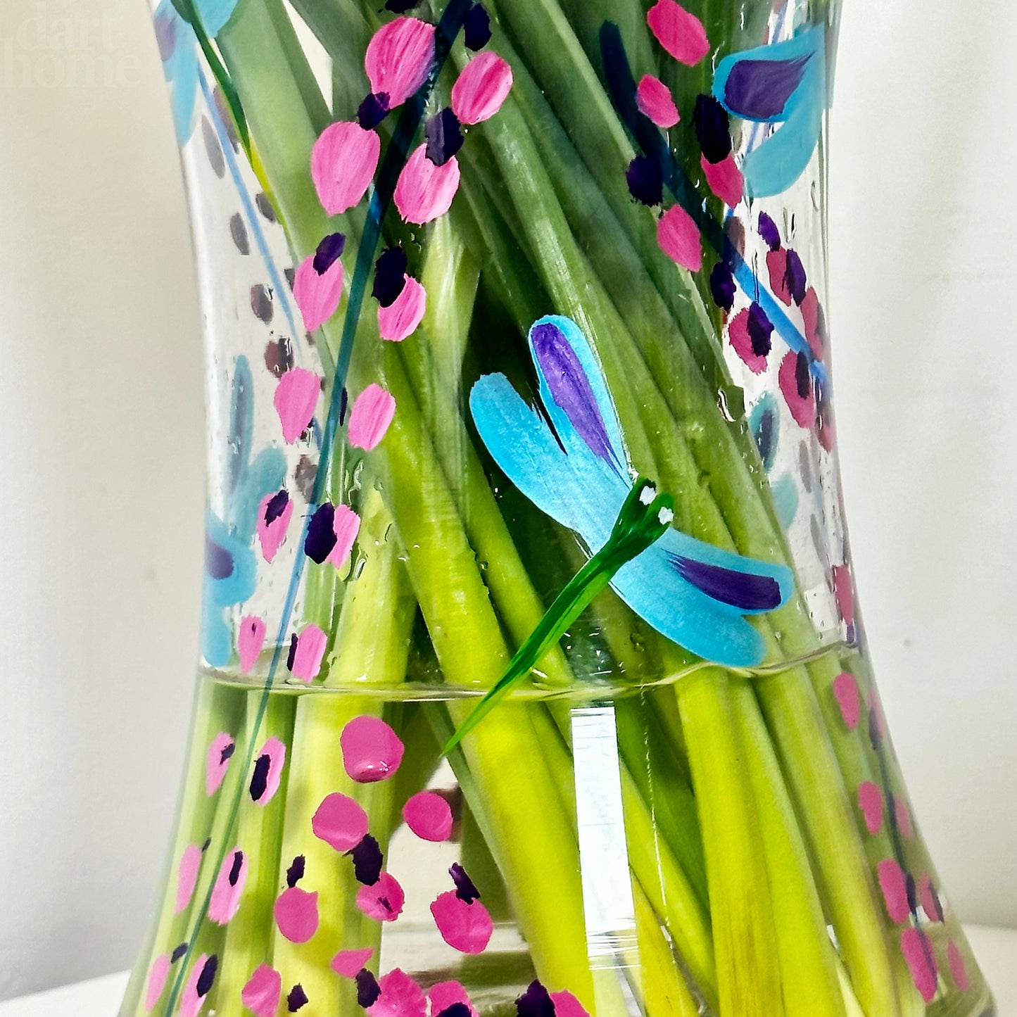 Hand Painted Glass Dragonfly Vase