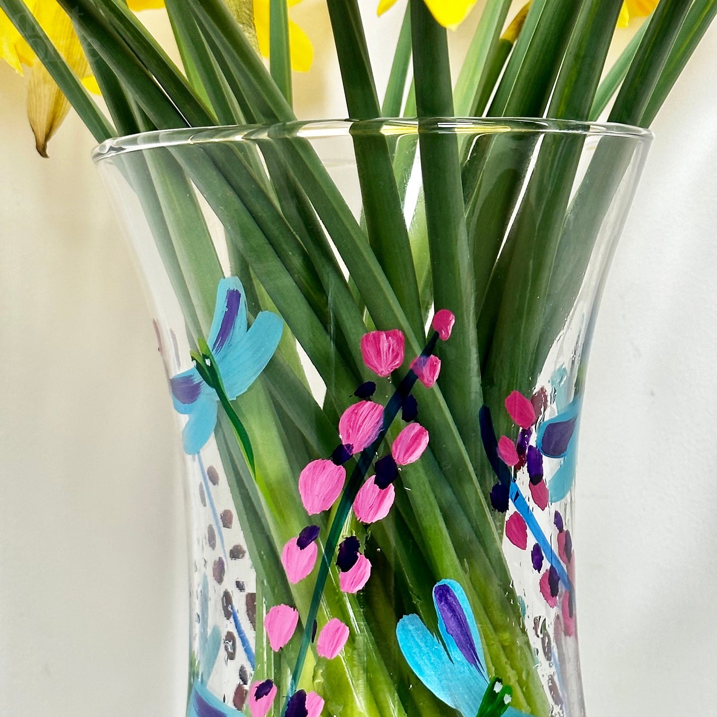 Hand Painted Glass Dragonfly Vase