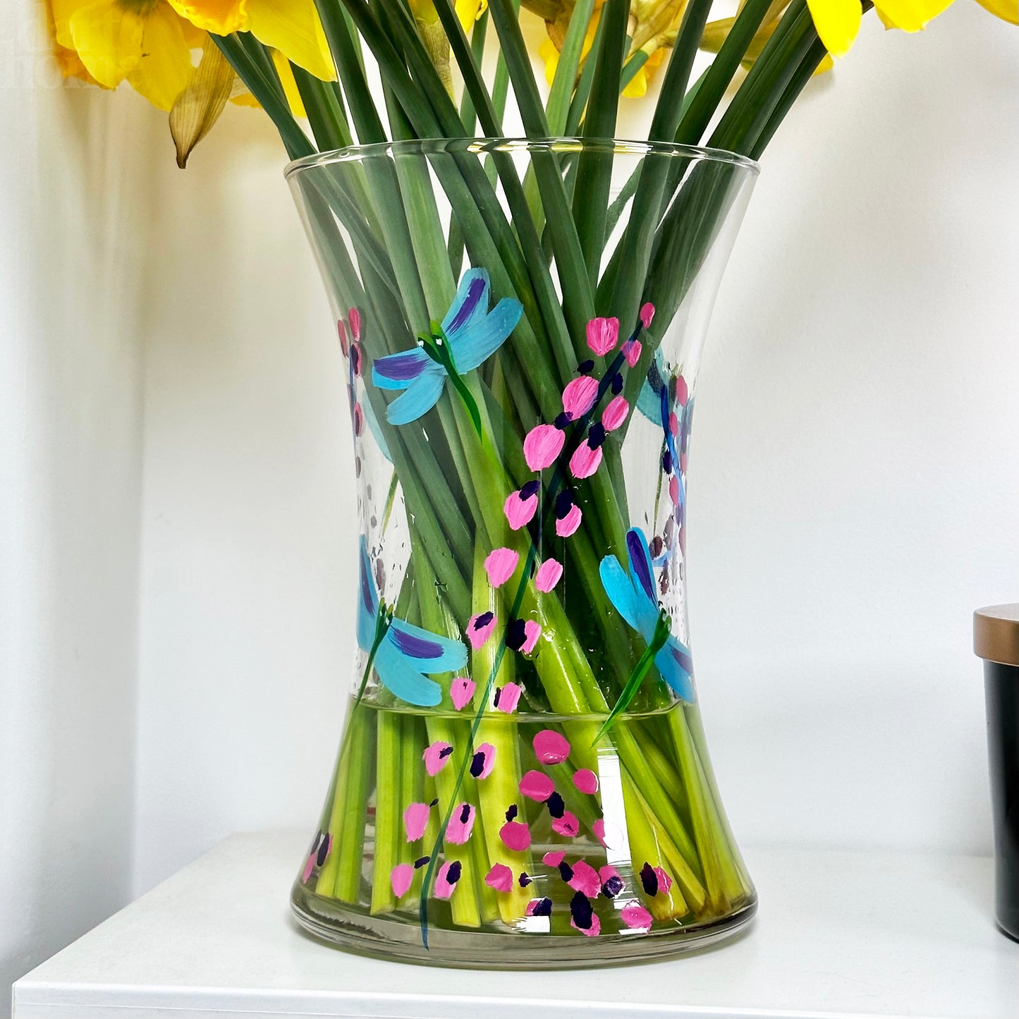 Hand Painted Glass Dragonfly Vase