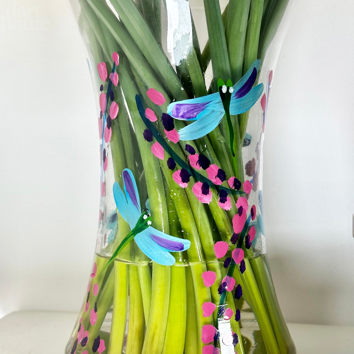 Hand Painted Glass Dragonfly Vase