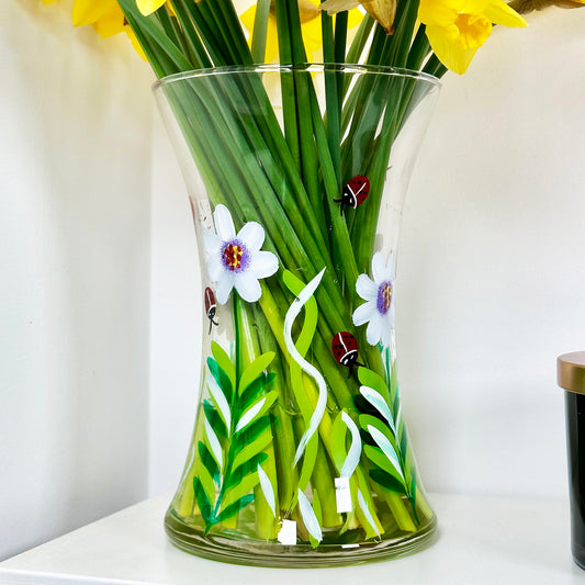 Hand Painted Glass Ladybirds Vase