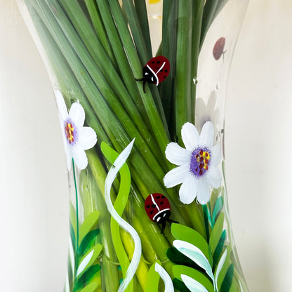 Hand Painted Glass Ladybirds Vase