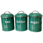 Green Ridged Tea Coffee Sugar Canisters