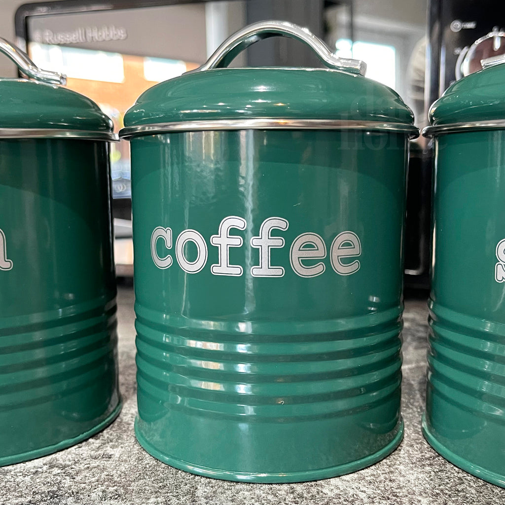 Grün geriffelte Tee-, Kaffee- und Zuckerdosen
